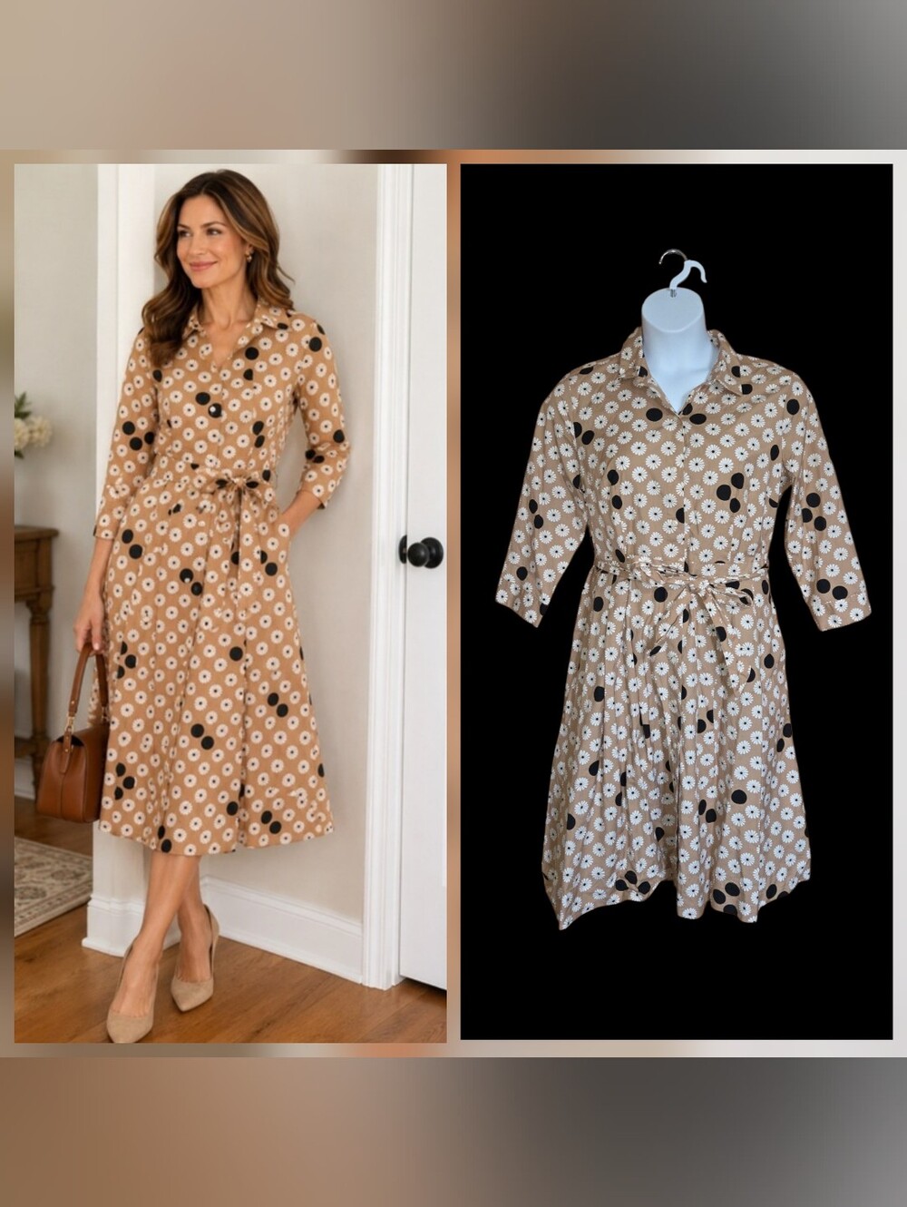Talbots Jackie Poplin Shirt Dress Daisy Pockets Belted Button Front Preppy Sz 12